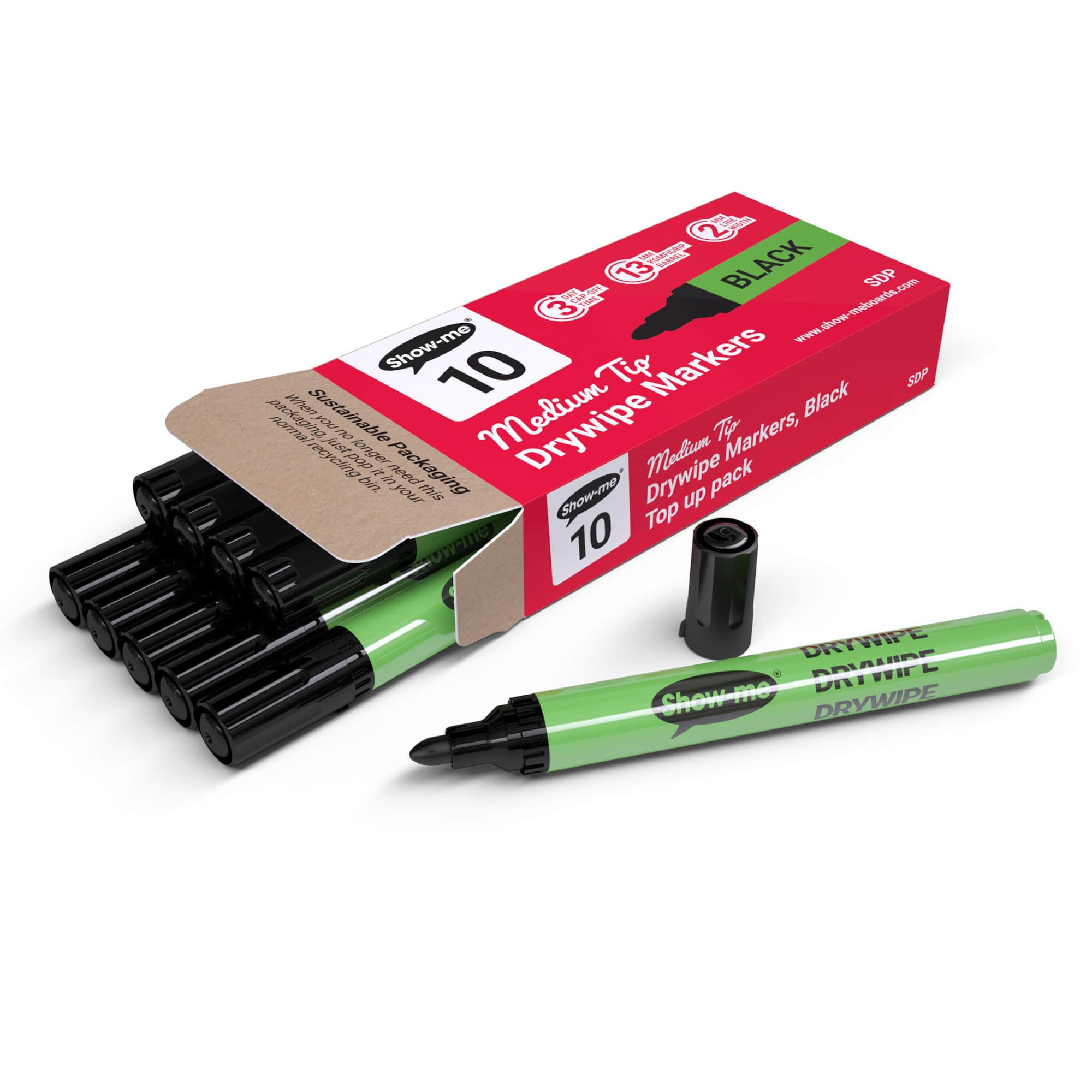 Show-me® Black Medium Tip Slim Barrel Dry Erase Markers